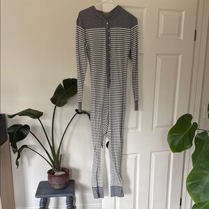 Gray and White Striped Onesie Pajamas